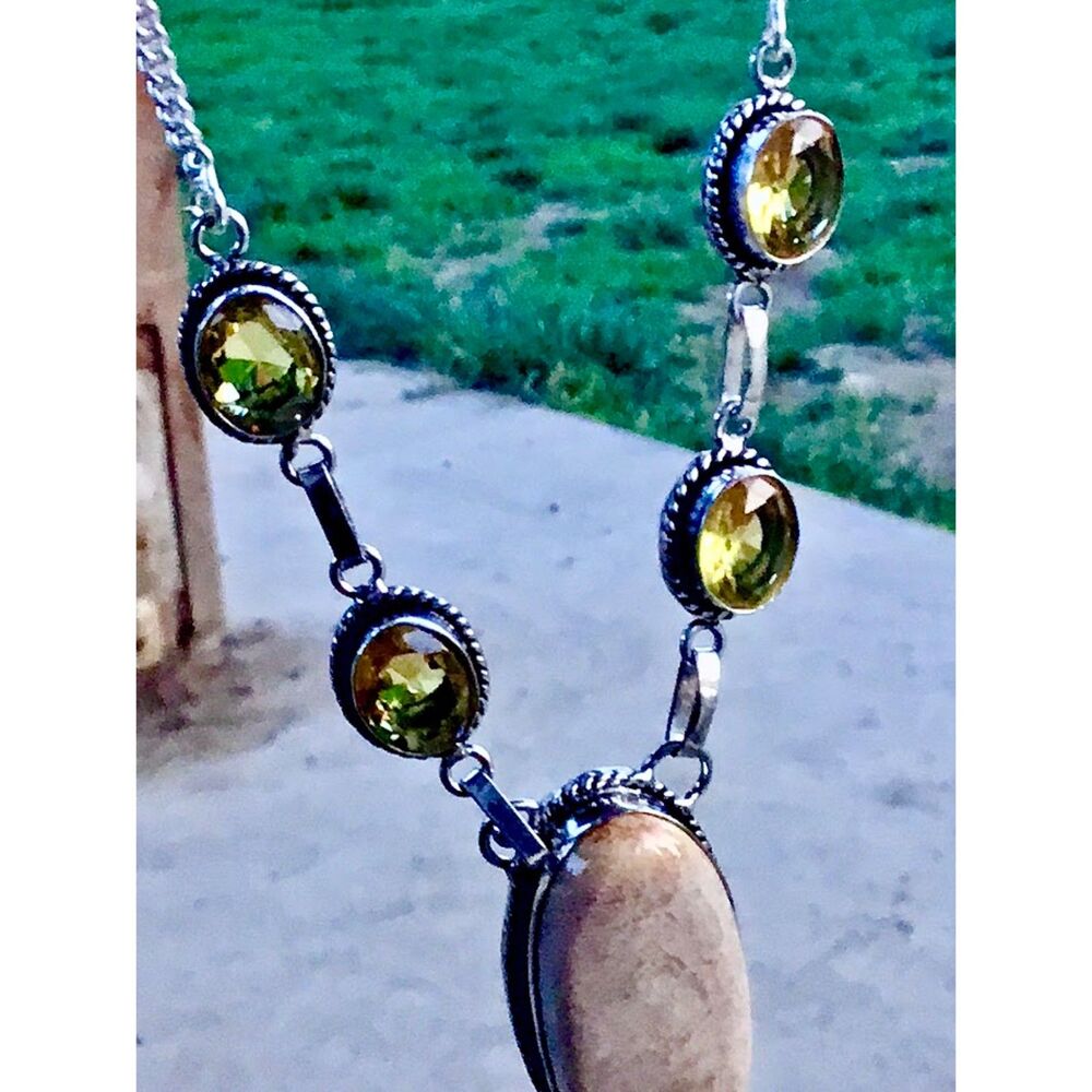 Citrine & Rock Chalcedony Crystal Necklace | Artisan Boho Manifestation Stone